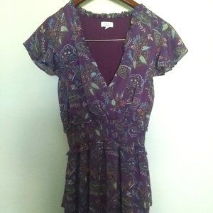 NWOT Purple Paisley Ruffle Boho Fit & Flare Mini Medium Tiered Dress